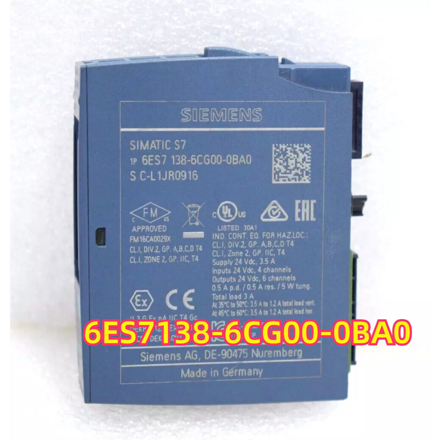 Siemens SIMATIC S7 PLC Module 6ES7 138-6CG00-0BA0, Industrial Automation Part