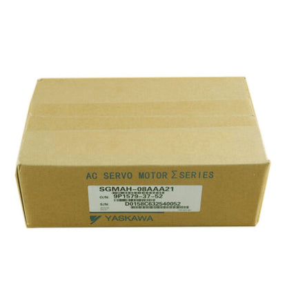 Yaskawa SGMAH-08AAA21 AC Servo Motor in cardboard box, a critical component in industrial automation.