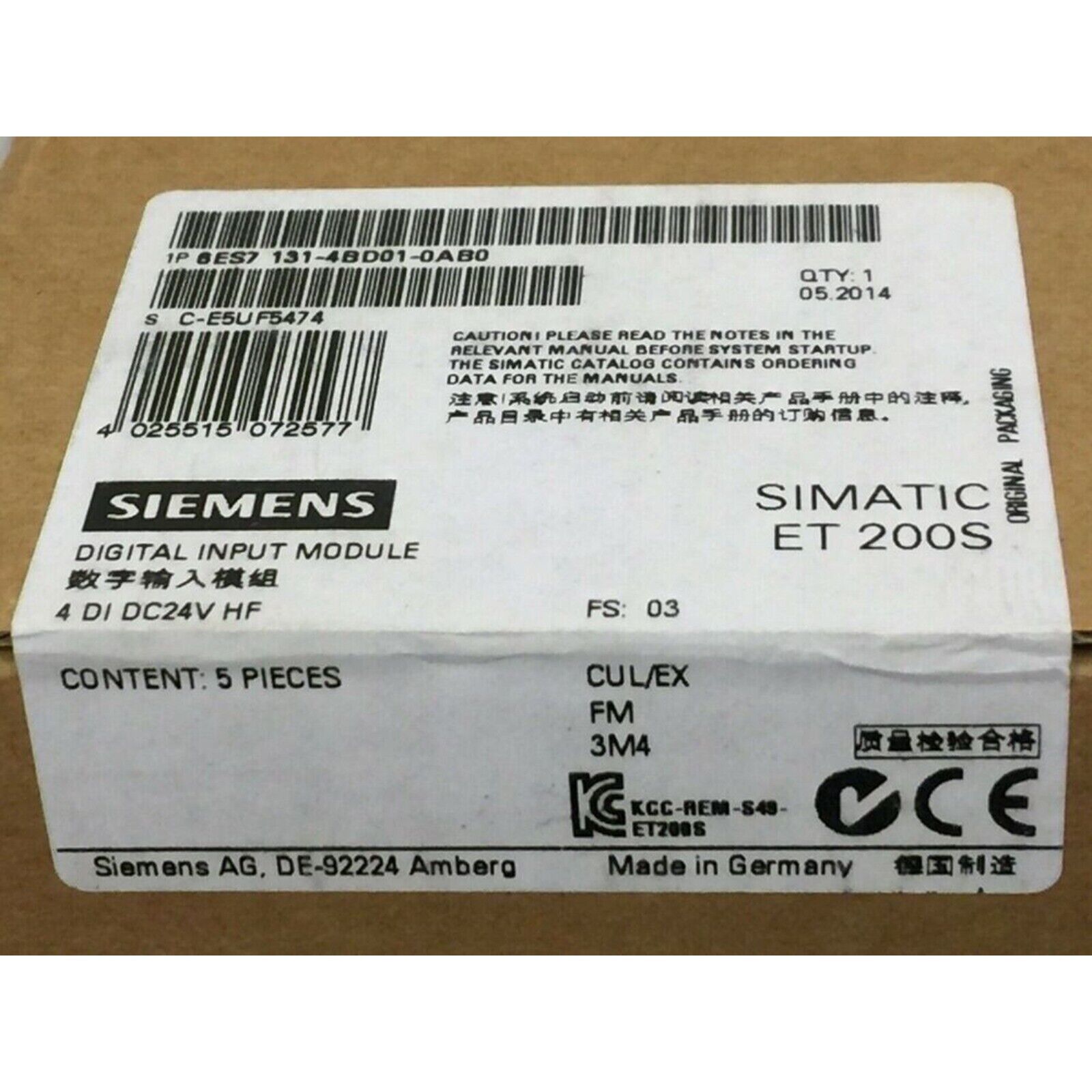 Siemens SIMATIC ET 200S Digital Input Module box, 6ES7 131-4BD01-0AB0, original packaging, Made in Germany