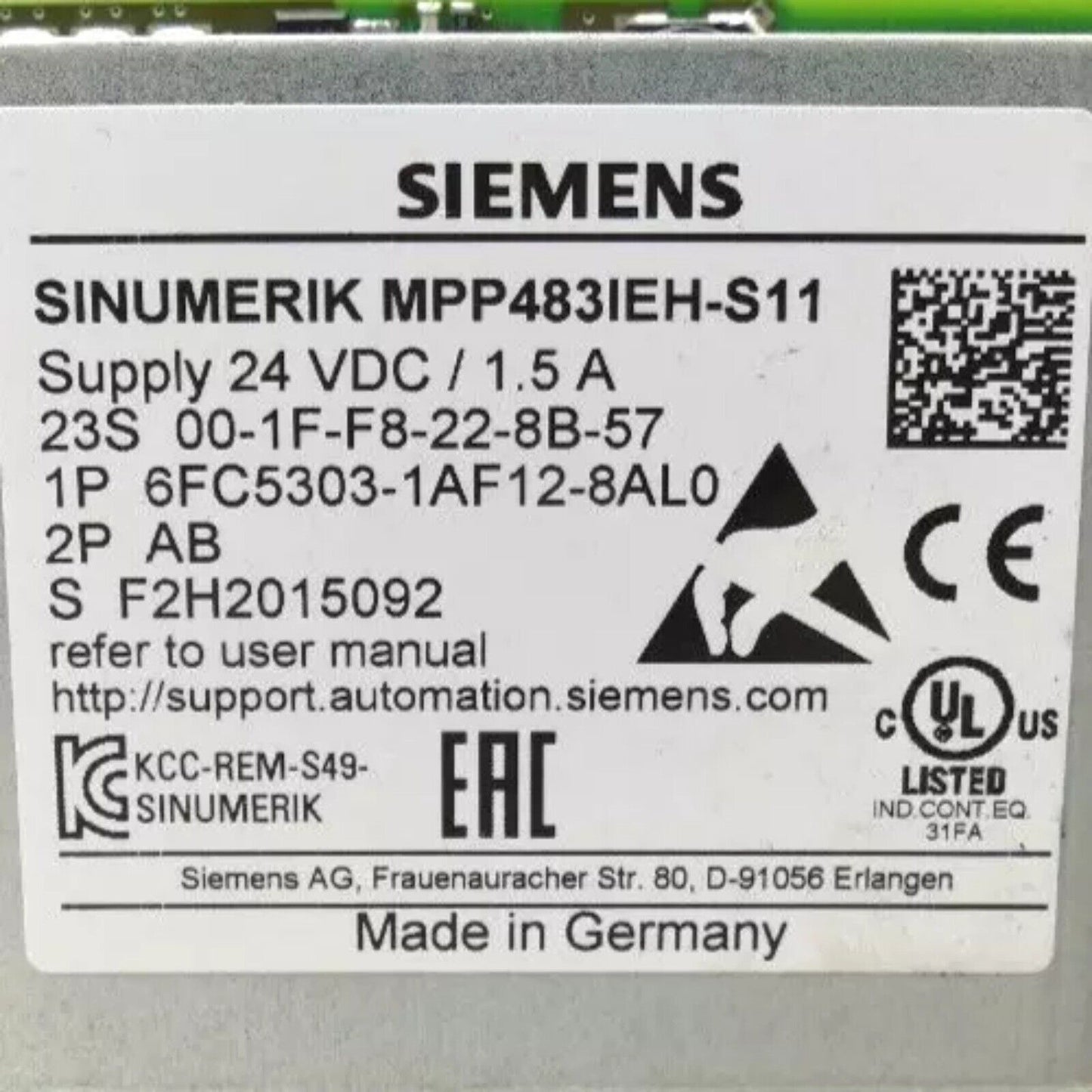 Siemens SINUMERIK MPP483IEH-S11 push button panel, industrial automation part with model 6FC5303-1AF12-8AL0, Made in Germany