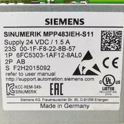Siemens SINUMERIK MPP483IEH-S11 push button panel, industrial automation part with model 6FC5303-1AF12-8AL0, Made in Germany