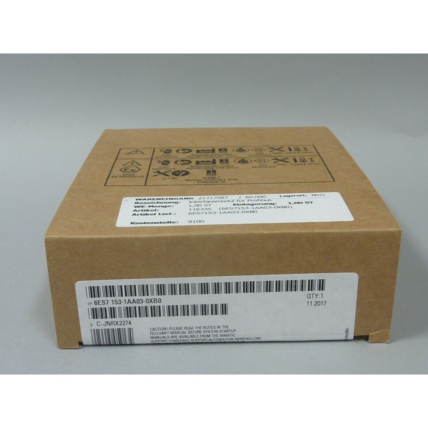 Siemens SIMATIC ET 200M Interface Module in box. Product code 6ES7 153-1AA03-0XB0 for Profibus DP systems.