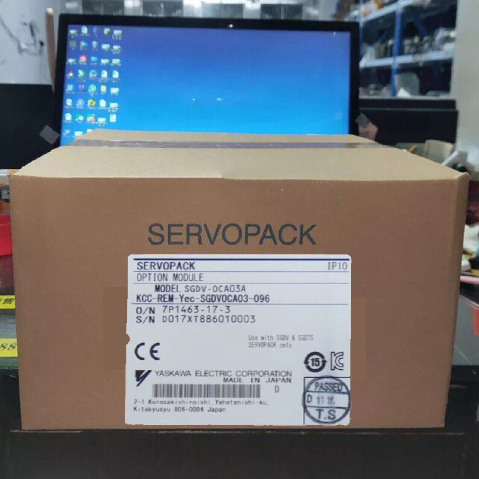 YASKAWA SGDV-0CA03A SERVOPACK Option Module in box, brown cardboard packaging.