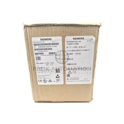 Siemens MICROMASTER 420 6SE6420-2AD31-1CA1 drive unit box, industrial automation part, Palik Automation label.
