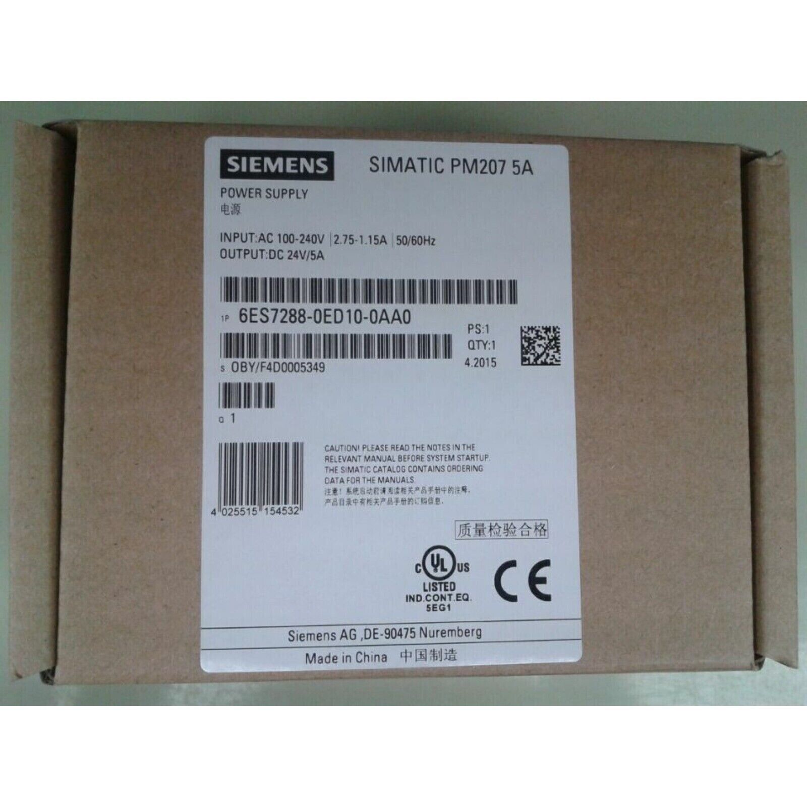 Siemens SIMATIC PM207 5A Power Supply. 24V DC output. Model 6ES7288-0ED10-0AA0. For industrial automation systems.