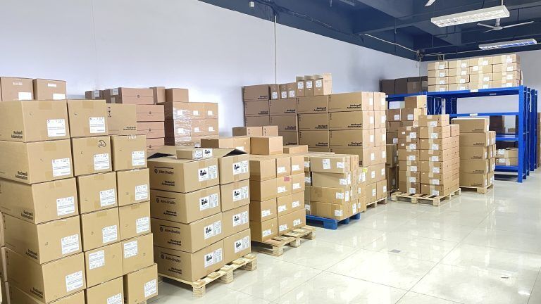 Warehouse stock of Allen-Bradley industrial automation parts, ready for shipping and sales.