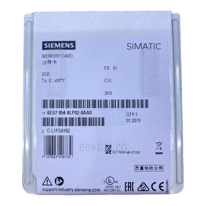 Siemens SIMATIC S7 2GB Memory Card 6ES7 954-8LP02-0AA0, product packaging, featuring part number and specifications.