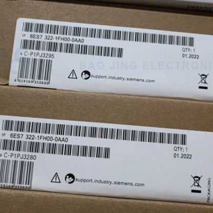 Siemens S7-300 Digital Output Module 6ES7322-1FH00-0AA0 packaging label, QTY:1, with barcode and support info