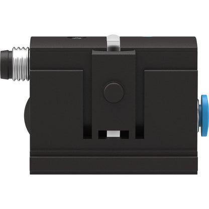 Festo SDE5-D10-O-Q4E-P-M8 pressure sensor, black component with blue accents, industrial automation part.