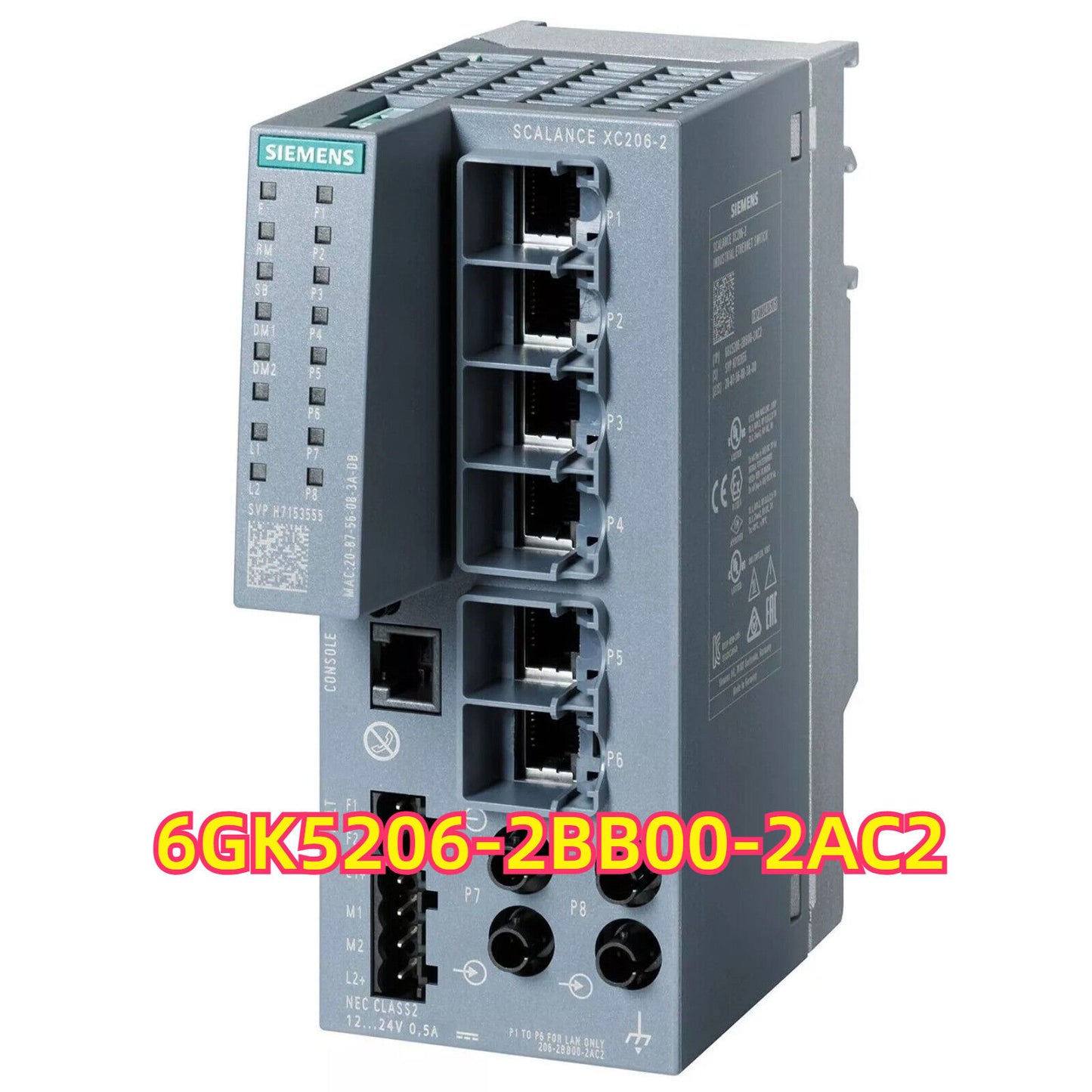 Siemens SCALANCE XC206-2 Industrial Ethernet Switch 6GK5206-2BB00-2AC2, gray metal housing with multiple ports.