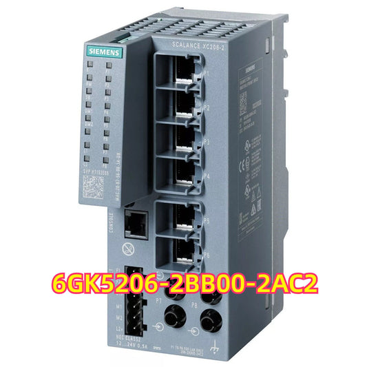 Siemens SCALANCE XC206-2 Industrial Ethernet Switch 6GK5206-2BB00-2AC2, gray metal housing with multiple ports.