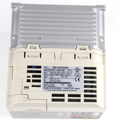 Yaskawa CIMR-VU4A0004BAA Variable Frequency Drive, beige casing and silver heat sink, industrial automation equipment.