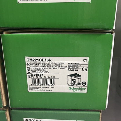 Schneider TM221CE16R PLC module in box. Ethernet relay controller, Made in Taiwan.