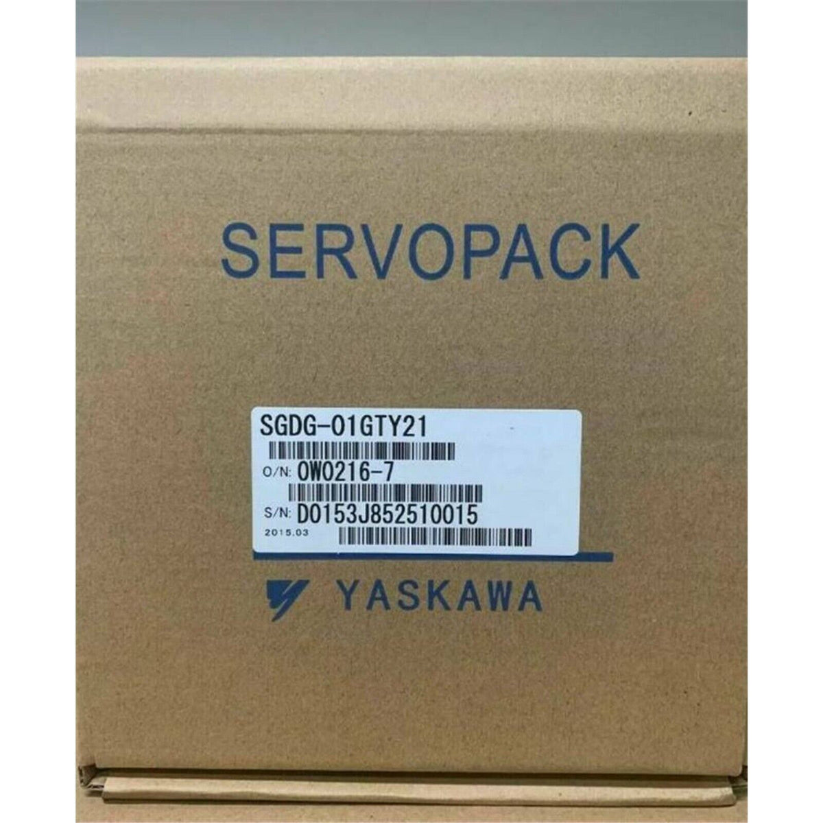 Yaskawa SGDG-01GTY21 Servo Drive box with SERVOPACK label and part information.