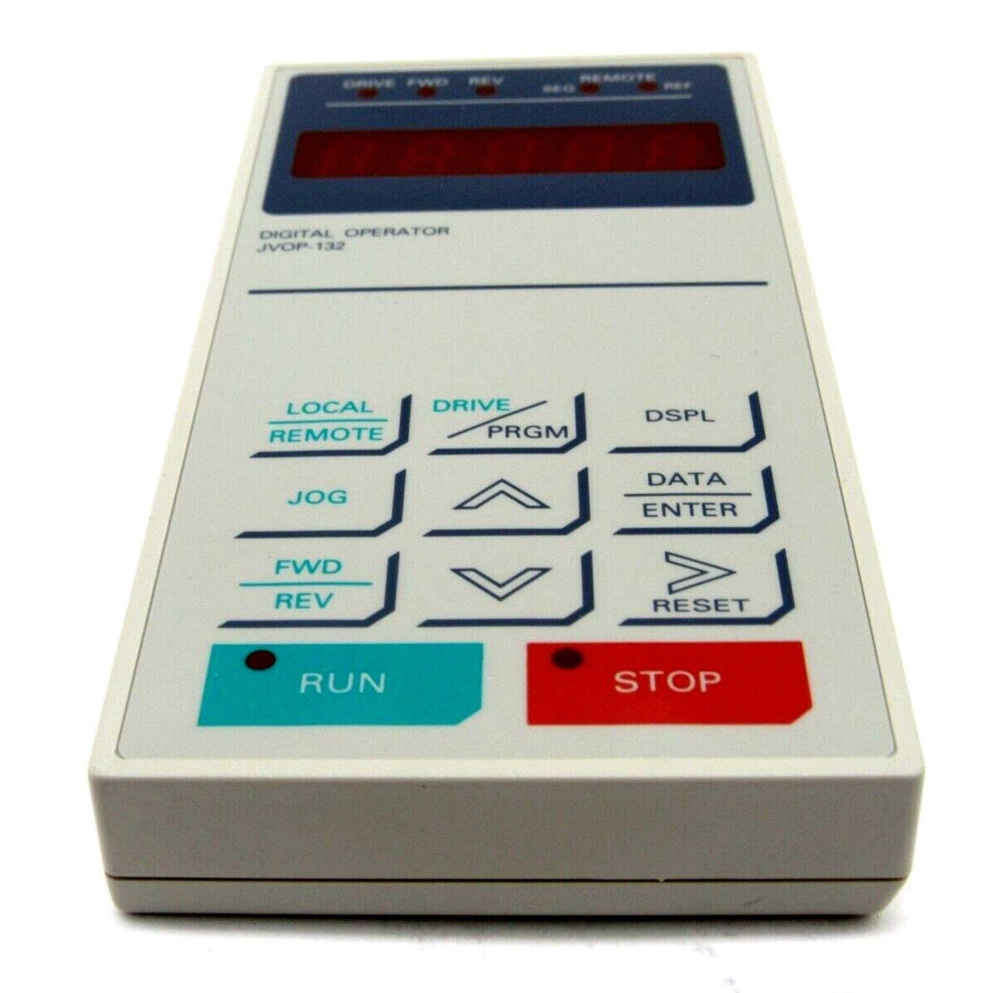Yaskawa JVOP-132 Digital Operator HMI, gray control panel with red display and function buttons.
