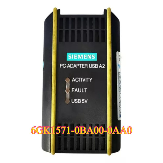 Siemens 6GK1571-0BA00-0AA0 PROFIBUS USB adapter. Shows activity, fault, and USB status indicators.