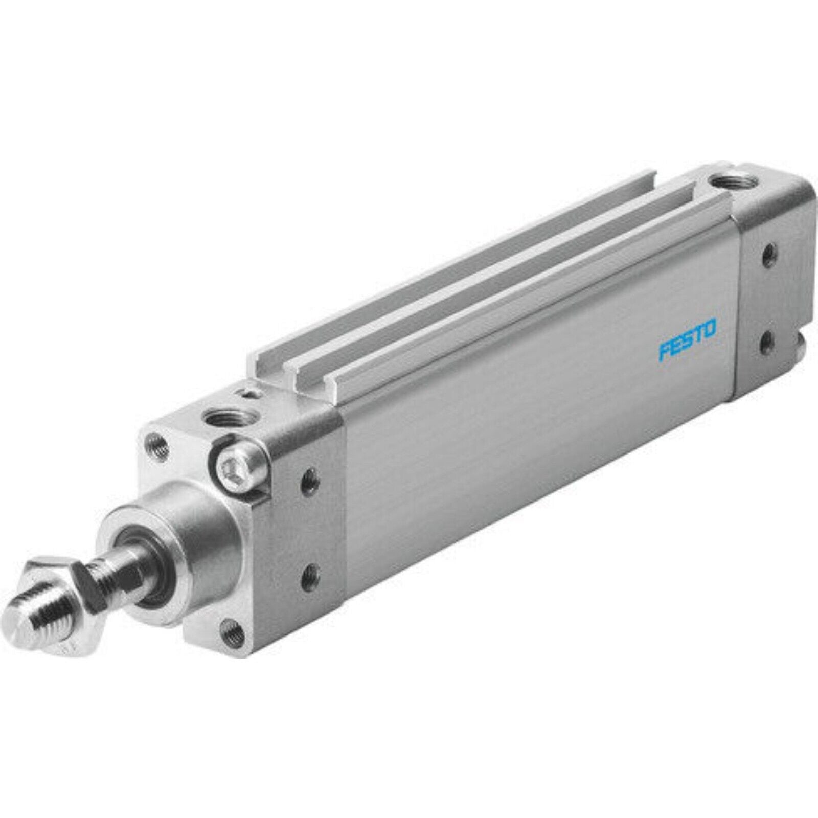 Festo DZH-16-40-PPV-A flat cylinder, industrial automation part. Silver metal design.