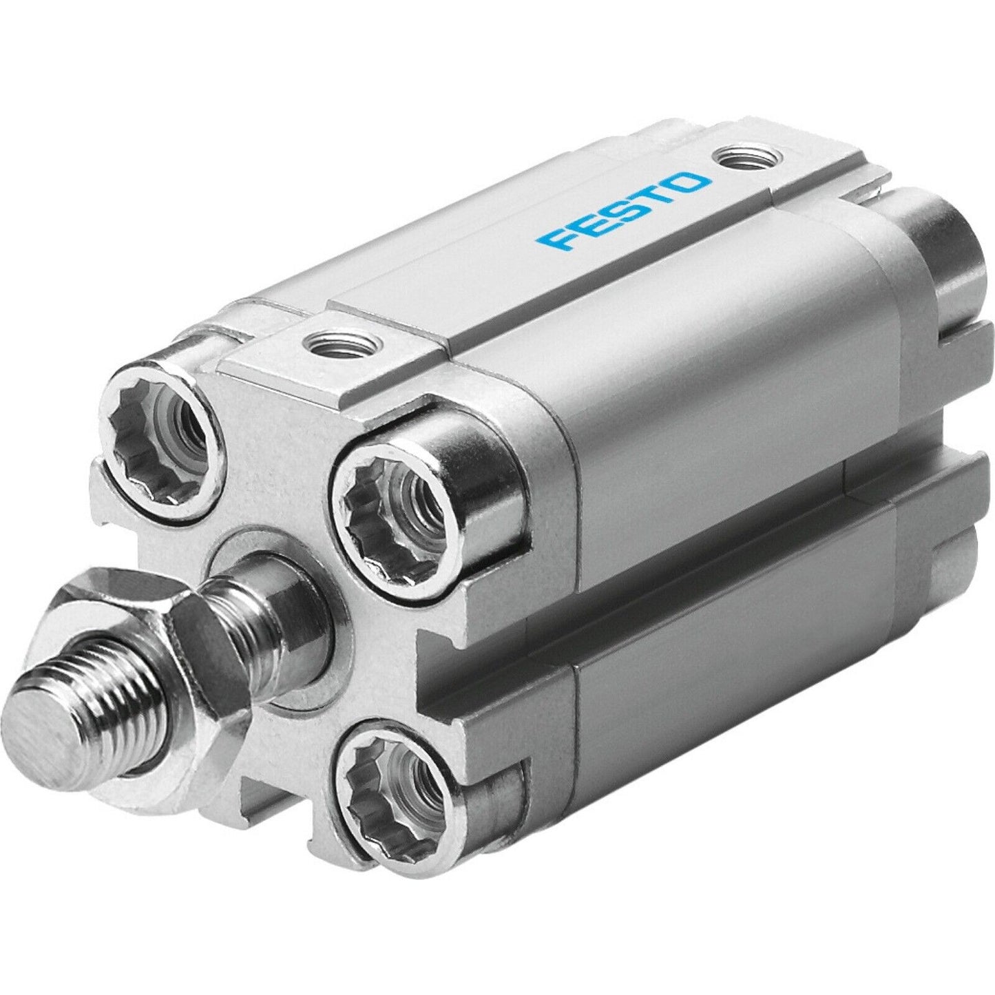 Festo ADVU-25-10-A-P-A cylinder, pneumatic automation part. Silver metal finish with brand logo.