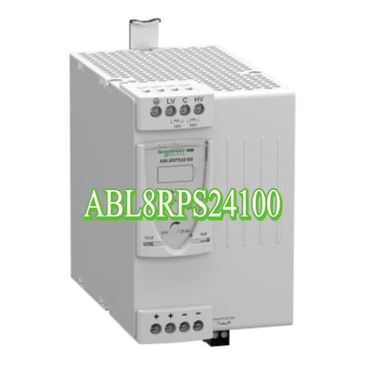 Schneider Electric ABL8RPS24100 power supply, white, DIN rail mount, with text ABL8RPS24100