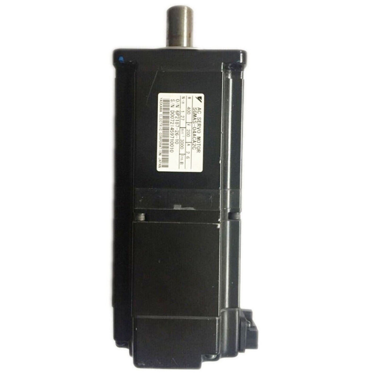 Yaskawa SGMAS-04ACA2C AC servo motor, black with product label. Industrial automation spare part.
