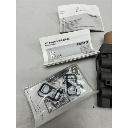 FESTO NVF3-MOH-5/2-K-1/4-EX Solenoid Valve, industrial automation part, with documentation and accessories.