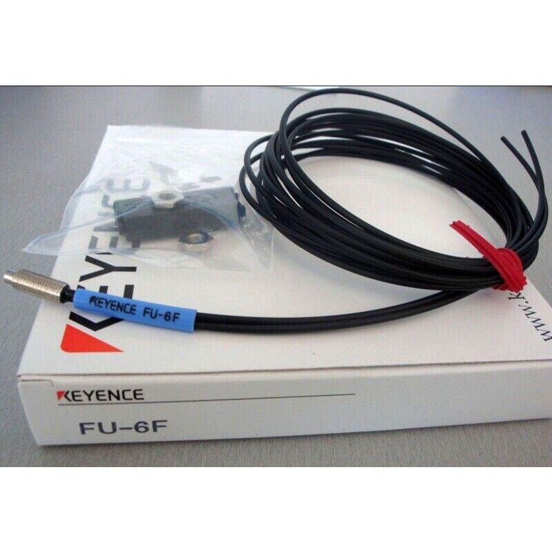 Keyence FU-6F fiber optic sensor and cable, new in box. Industrial automation component.