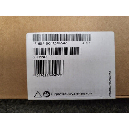 Siemens 6ES7 590-1AC40-0AA0 PLC product packaging, original, with barcode and quantity information.