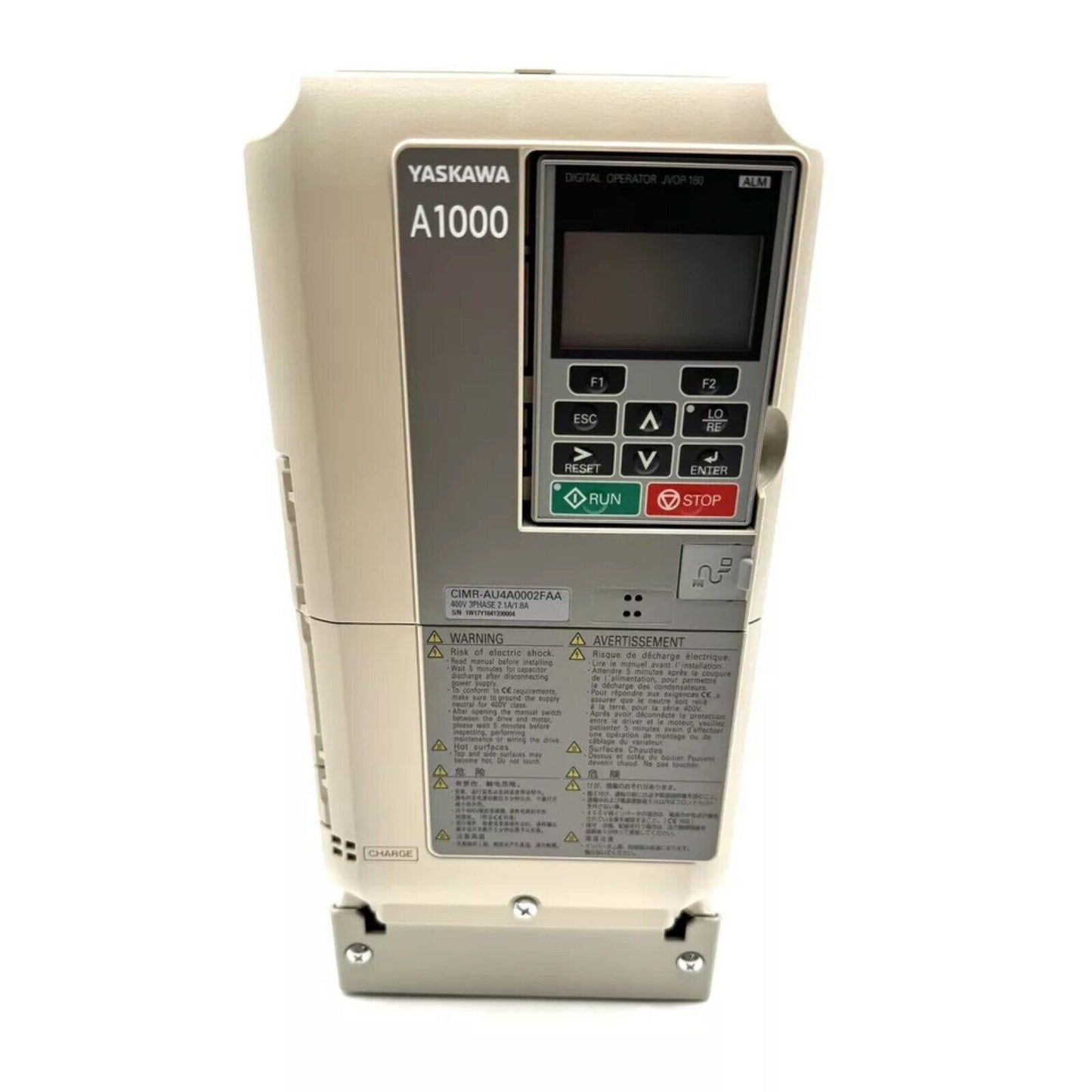 YASKAWA A1000 AC Drive CIMR-AU4A0002FAA, beige industrial automation equipment with control panel.