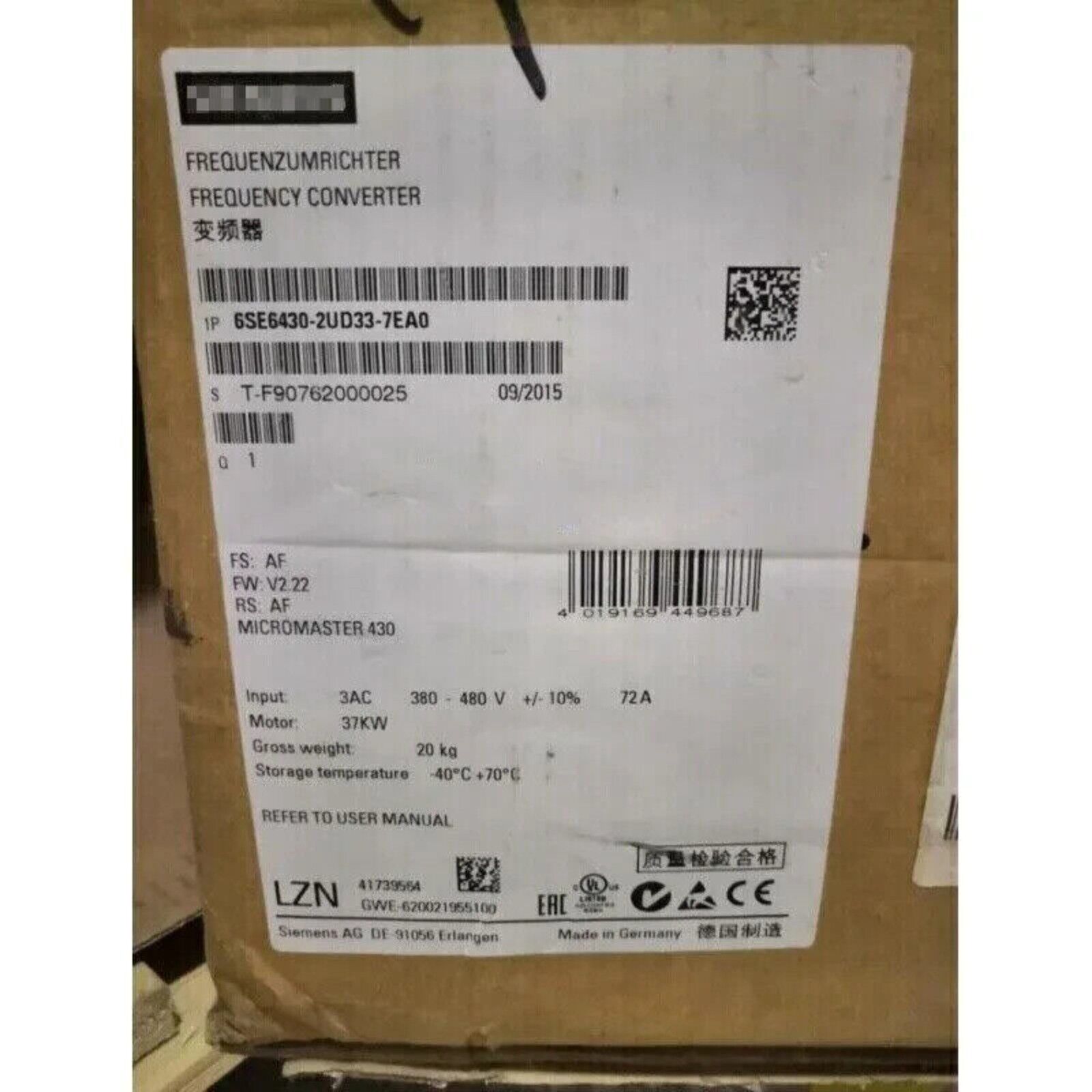 Siemens MICROMASTER 430 Variable Frequency Converter, model 6SE6430-2UD33-7EA0, industrial automation part