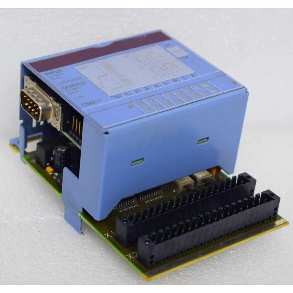 B&R 7CM211.7 PLC Module CM211. Blue industrial automation PLC module with input/output ports and connectors.