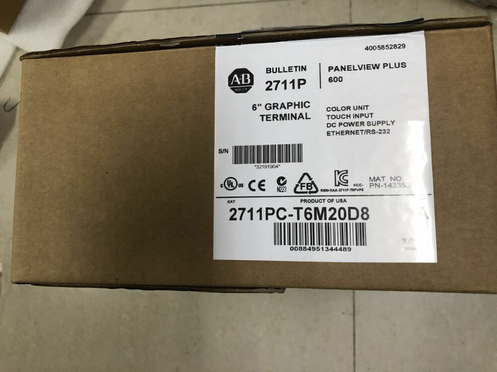 Allen-Bradley 2711PC-T6M20D8 Graphic Terminal box, 6 inch PanelView Plus 600, color unit, Ethernet/RS-232.