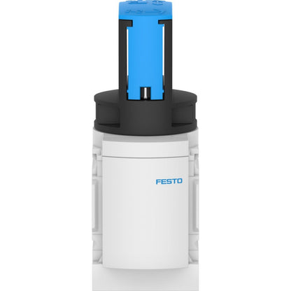 Festo MS4-EM1-1/4-Z On/off valve. White body with black and blue accents, industrial automation component.