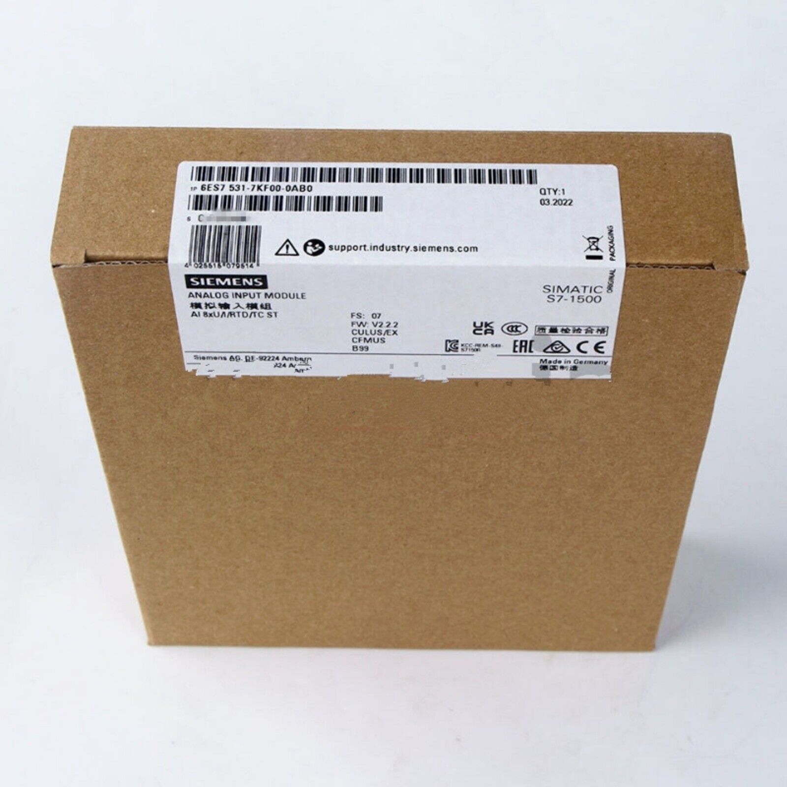 Siemens SIMATIC S7-1500 Analog Input Module 6ES7531-7KF00-0AB0 in original packaging