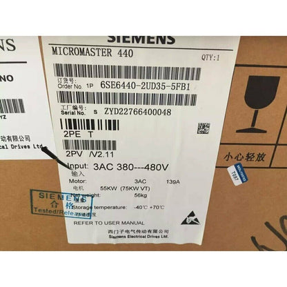 Siemens MICROMASTER 440 industrial automation component box, model 6SE6440-2UD35-5FB1, with product specifications.