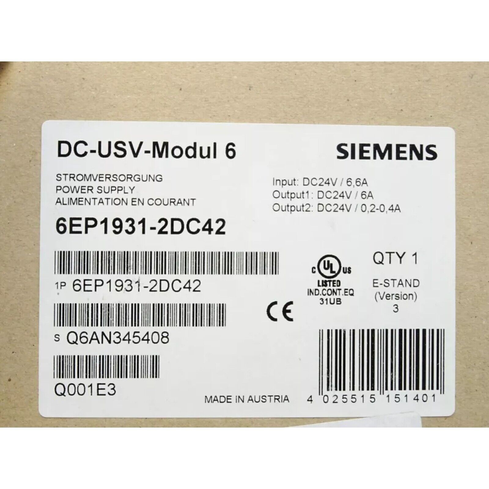 Siemens 6EP1931-2DC42 SITOP DC UPS Module Power Supply, industrial automation part