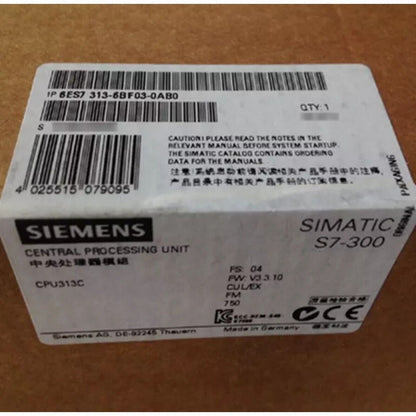 Siemens SIMATIC S7-300 CPU 313C-2 PTP PLC module packaging, product code 6ES7313-6BF03-0AB0, Made in Germany.