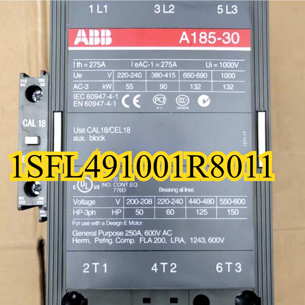 ABB A185-30 AC Contactor, 1SFL491001R8011, industrial automation part, 24V, 110V, 220-230V.