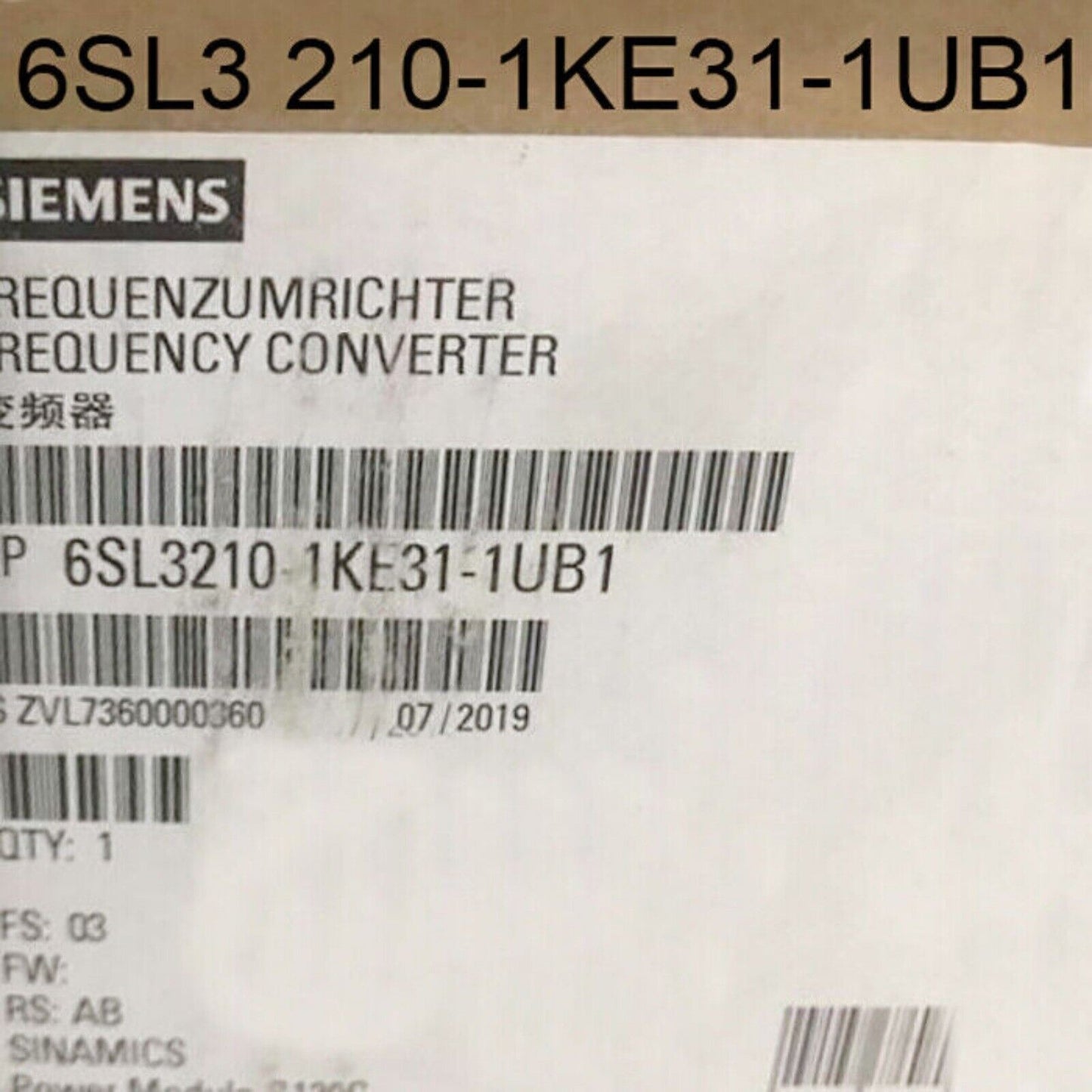 Siemens SINAMICS Frequency Converter 6SL3210-1KE31-1UB1, industrial automation part