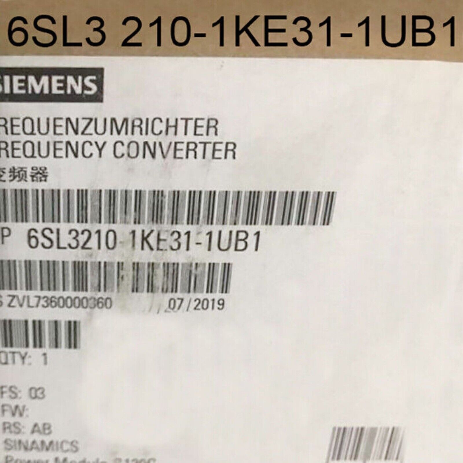 Siemens SINAMICS Frequency Converter 6SL3210-1KE31-1UB1, industrial automation part