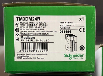 Schneider Electric TM3DM24R PLC Module - Industrial automation part, Made in Taiwan.
