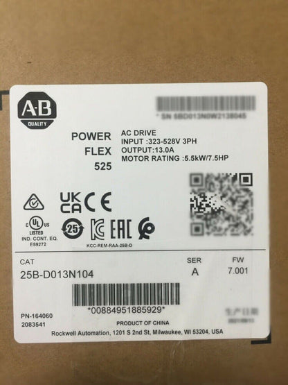 2022 Allen-Bradley PowerFlex 525 AB 25B-D013N104 AC Drive !AB 25B-D013N104