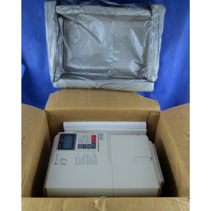 YASKAWA F7 Varispeed AC Drive in box. New in box industrial automation equipment, control panel and labels.