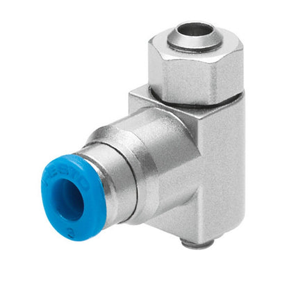 Festo GRLA-M3-QS-3 one-way flow control valve, industrial automation part, metallic with blue seal
