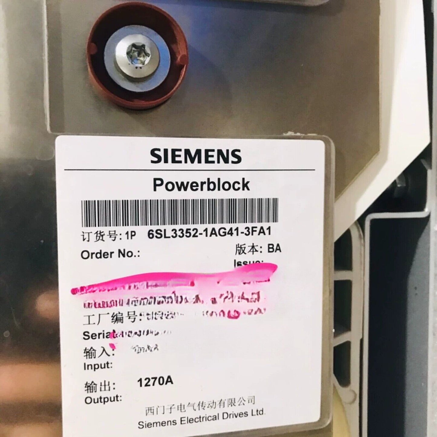 Siemens Powerblock 6SL3352-1AG41-3FA1, industrial automation part, 1270A output, BA issue