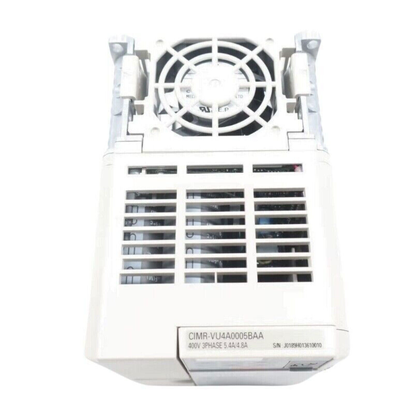 YASKAWA CIMR-VU4A0005BAA frequency inverter, industrial automation equipment, 400V 3-Phase 5.4A/4.8A, with fan and vents.