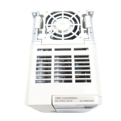 YASKAWA CIMR-VU4A0005BAA frequency inverter, industrial automation equipment, 400V 3-Phase 5.4A/4.8A, with fan and vents.
