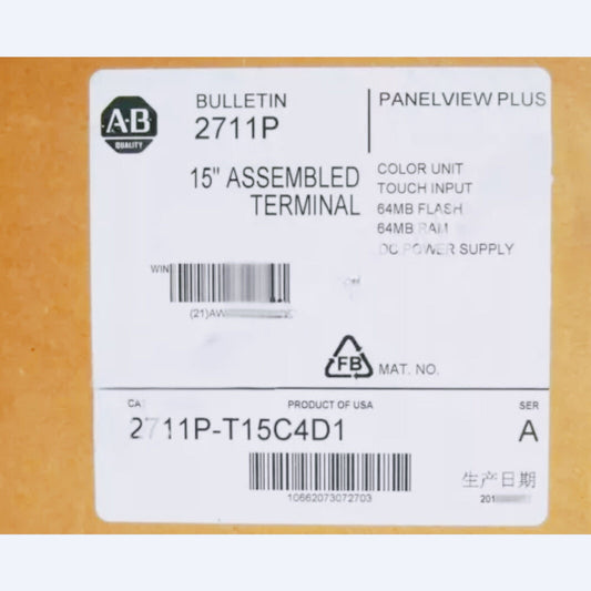 Allen-Bradley 2711P-T15C4D1 PanelView Plus Terminal, 15" Assembled Color Unit, Touch Input, 64MB Flash, Industrial Automation