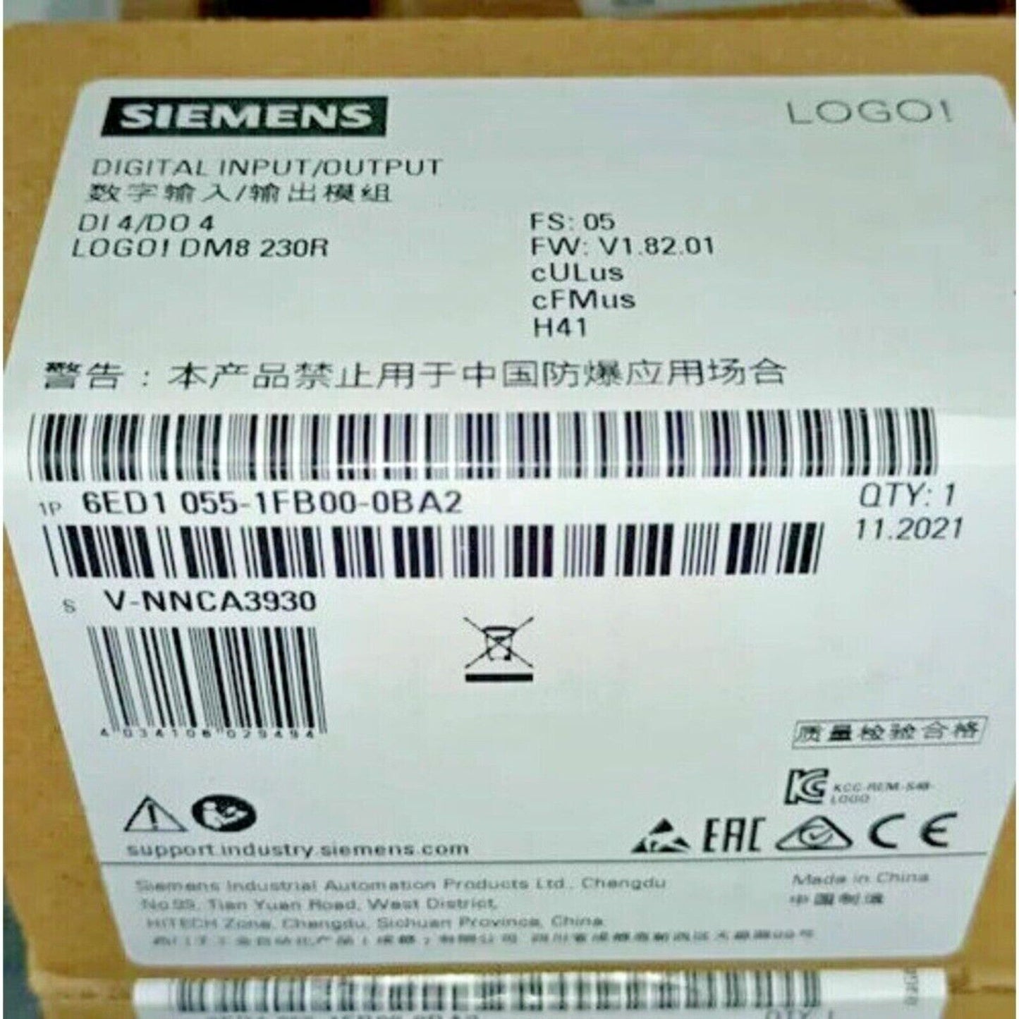 Siemens 6ED1055-1FB00-0BA2 LOGO! DM8 230R Digital Input/Output Module
