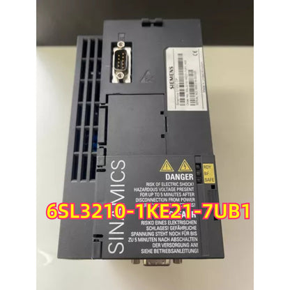 Siemens SINAMICS G120C PLC module 6SL3210-1KE21-7UB1, industrial automation part, with safety warnings.