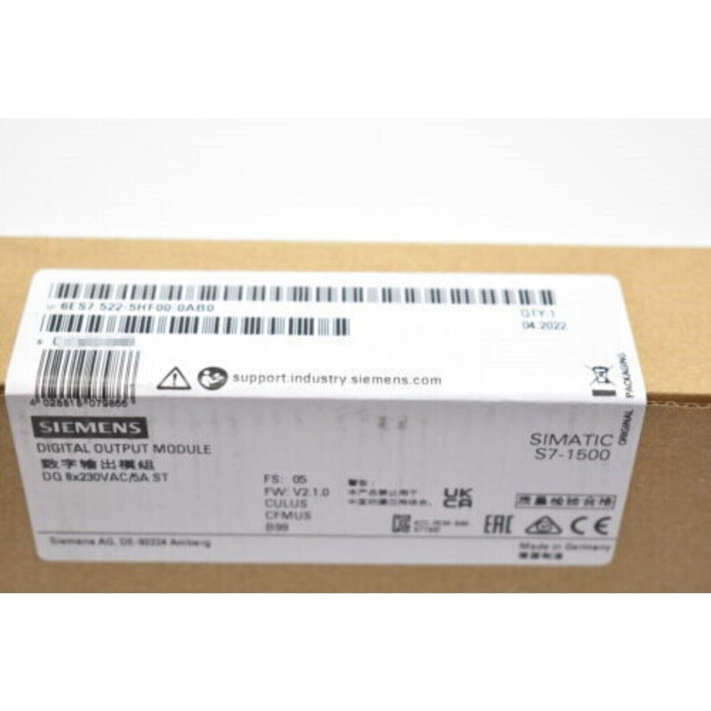 Siemens SIMATIC S7-1500 Digital Output Module in Original Packaging, Model 6ES7522-5HF00-0AB0